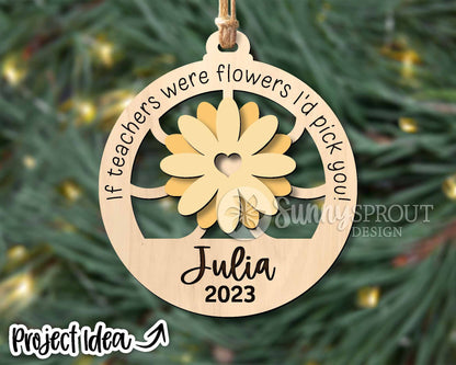 If You Were A Flower Ornament Bundle, Digital download, SVG laser cut file, Cricut, Teacher friend mom Christmas gift design