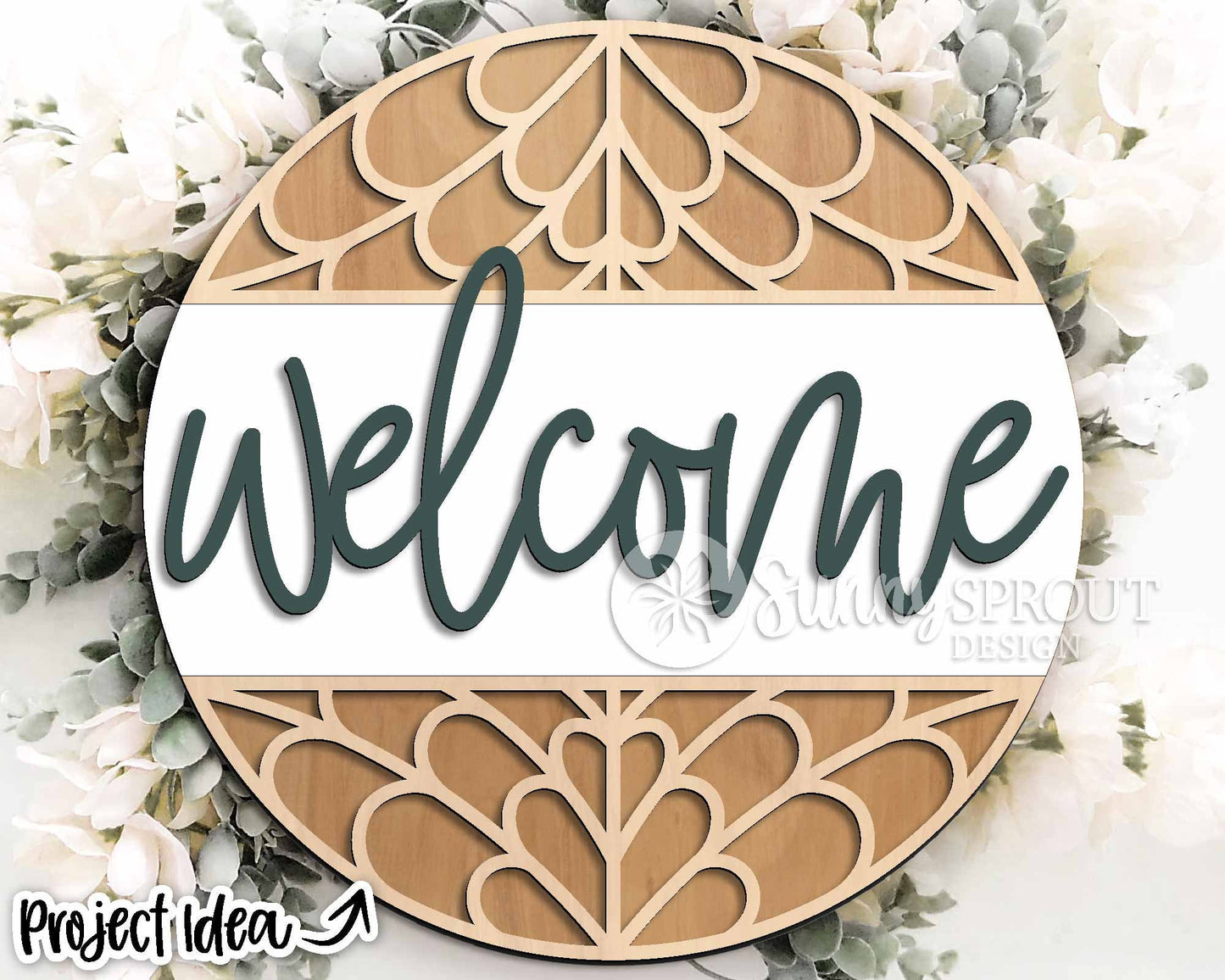 Welcome Boho Pattern Sign, Digital Download, SVG Laser Cut File, Cricut, Farmhouse Round Door Hanger Design