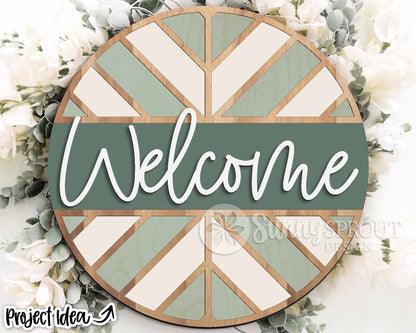 Chevron Geometric Welcome Sign, Digital Download, SVG Laser Cut File, Cricut, Round Door Hanger Design, Patriotic 4th of July Decor