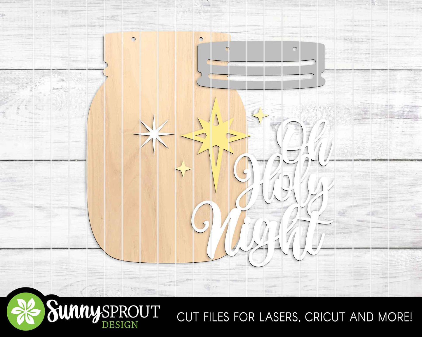 Oh Holy Night Star Mason Jar Sign, Digital download, SVG laser cut file, Cricut, Door hanger design, Christmas decor