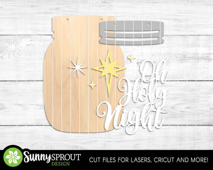 Oh Holy Night Star Mason Jar Sign, Digital download, SVG laser cut file, Cricut, Door hanger design, Christmas decor