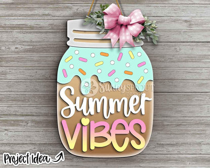 Summer Vibes Ice Cream Mason Jar Sign, Digital Download, SVG Laser Cut File, Cricut, Door Hanger Design
