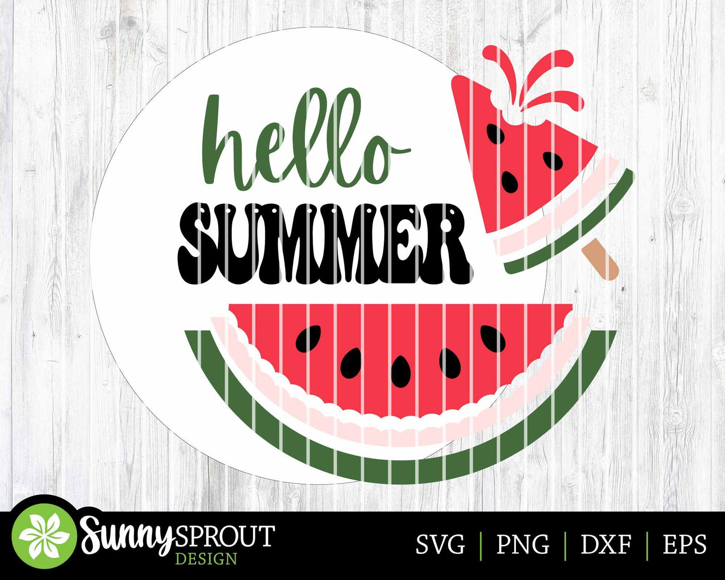 Hello Summer Watermelon Popsicle Sign, Digital Download, SVG Laser Cut File, Cricut, Round Door Hanger Design