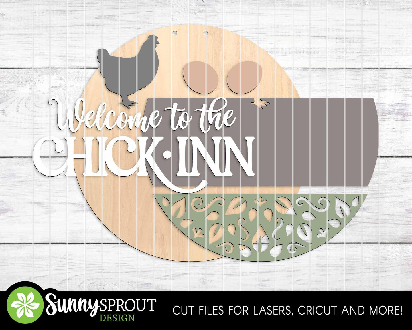 Welcome to The Chick Inn Sign, Digital download, SVG Laser cut file, Cricut, Round door hanger design, Chicken farm decor