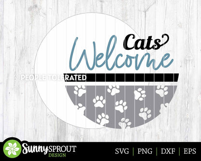 Cats Welcome Humans Tolerated Sign, Digital download, SVG Laser cut file, Cricut, Round door hanger design