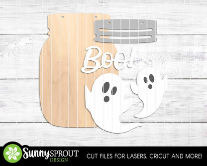 Halloween Mason Jar Sign Bundle, Door hanger svg, Glowforge laser file, Cricut, Spooky welcome sign svg, Ghost, Pumpkin