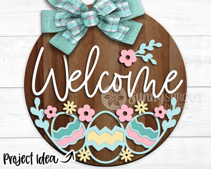 Easter Sign Bundle 2, Round door hanger svg, Glowforge laser file, Cricut cut file, Silhouette, Spring welcome sign svg
