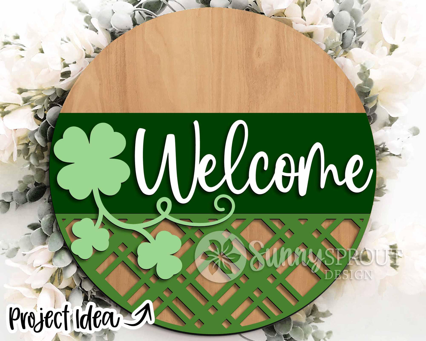 St. Patrick's Day Laser Sign Bundle 3, Round door hanger svg, Glowforge laser file, Cricut, Shamrock clover welcome sign