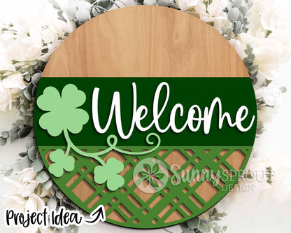 St. Patrick's Day Laser Sign Bundle 3, Round door hanger svg, Glowforge laser file, Cricut, Shamrock clover welcome sign
