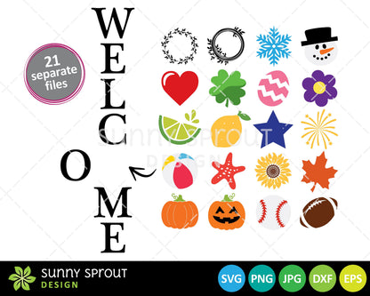 Welcome Porch Sign with Letter "O" Graphics, Digital Download, Cricut SVG Cut File, Silhouette, Interchangeable Front Door Leaner Design