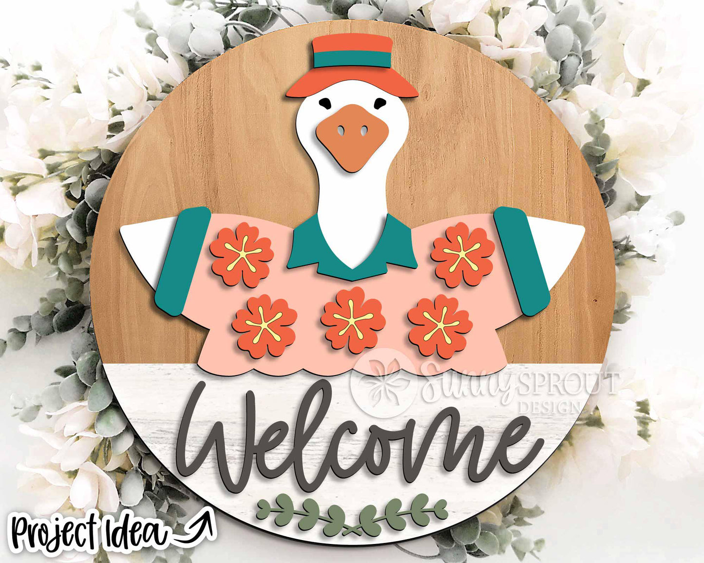 Goose Welcome Tropical Summer Sign, Digital Download, SVG Laser Cut File, Cricut, Round Door Hanger Design