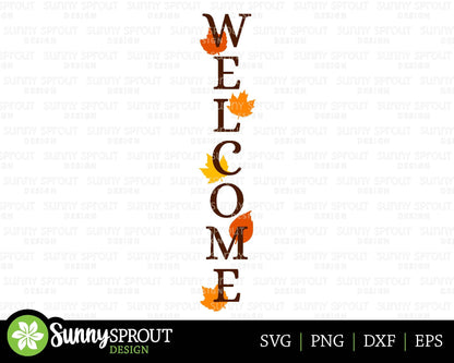 Welcome Leaves Porch Sign, Digital Download, Cricut SVG Cut File, Silhouette, Fall Front Door Leaner Design