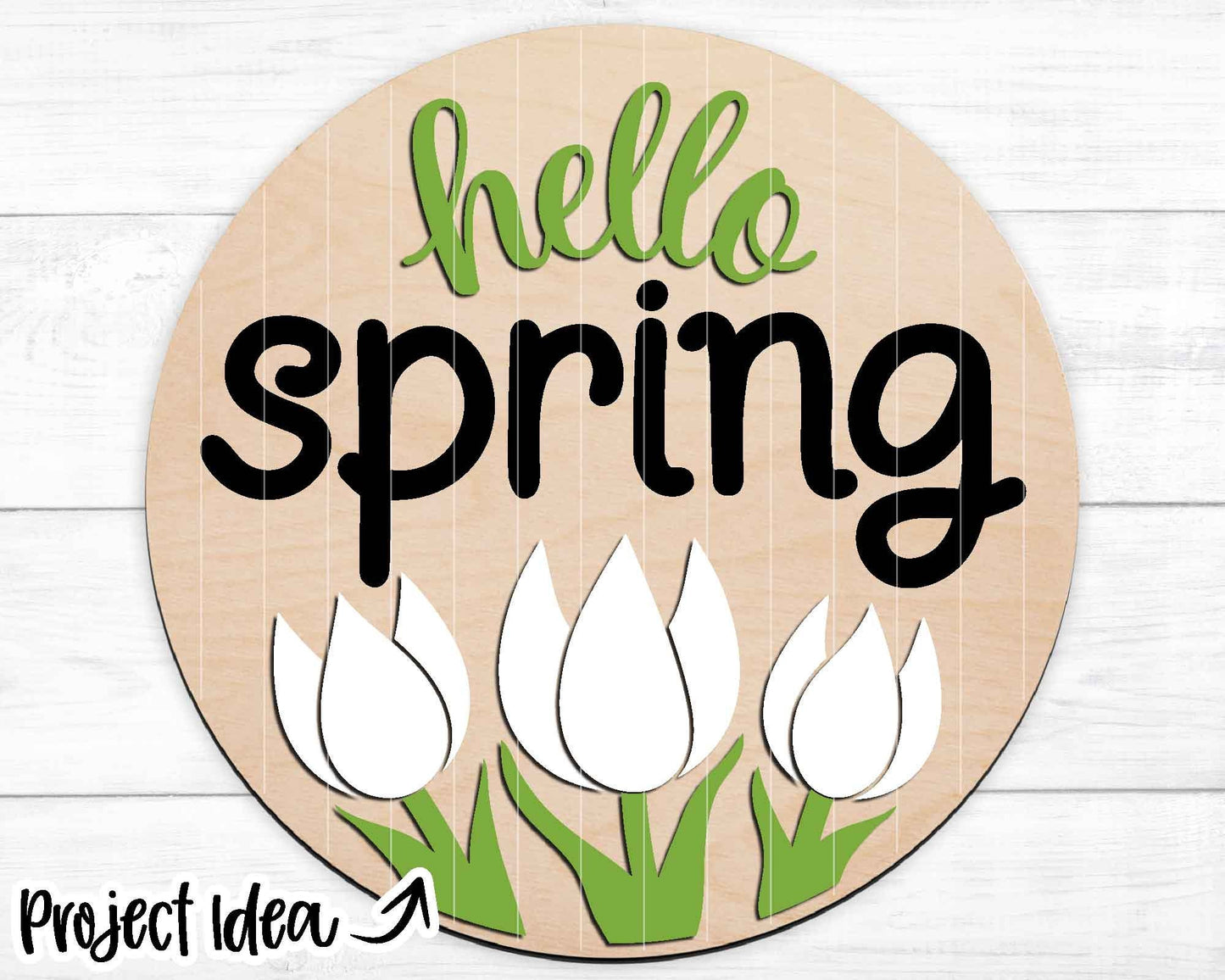 Hello Spring Tulip Sign, Digital download, SVG laser cut file, Cricut, Round door hanger design