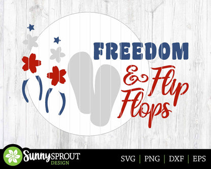 Freedom and Flip Flops Sign, Digital Download, SVG Laser Cut File, Cricut, Round Door Hanger Design, Patriotic 4th of July Decor