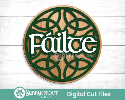 Fáilte Celtic Knot Welcome Sign, Digital Download, SVG Laser Cut File, Cricut, Round Door Hanger Design, St. Patrick's Day Decor