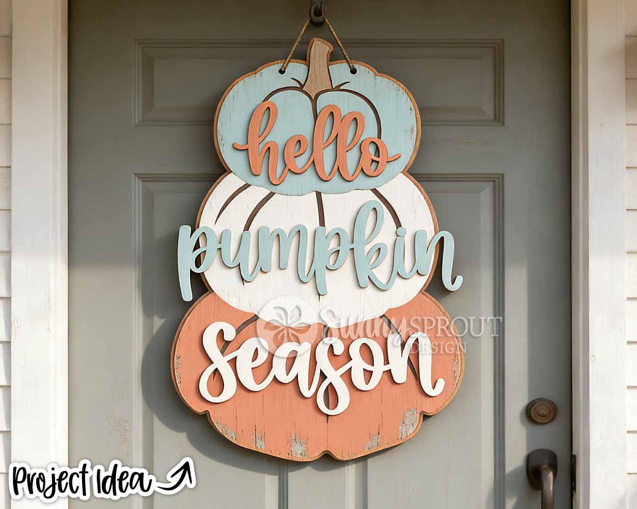 Hello Pumpkin Season Stacked Sign, Digital Download, SVG Laser Cut File, Cricut, Fall Door Hanger Design