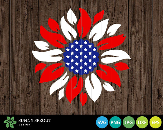 Sunflower American Flag Design, Digital Download, Cricut SVG Cut File, Patriotic 4th of July Decor