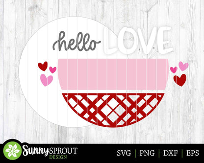 Hello Love Heart Sign, Digital Download, SVG Laser Cut File, Cricut, Round Door Hanger Design, Valentine's Day Welcome Decor