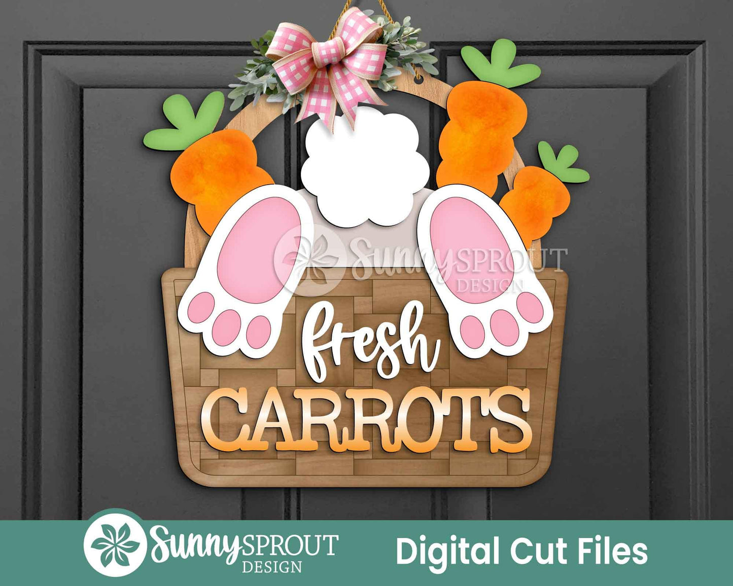 Fresh Carrots Bunny Basket Sign, Digital download, SVG Laser cut file, Cricut, Door hanger wall art design, Spring Easter decor