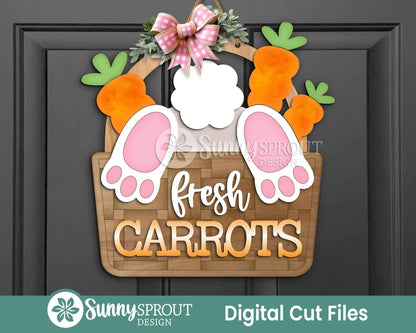 Fresh Carrots Bunny Basket Sign, Digital download, SVG Laser cut file, Cricut, Door hanger wall art design, Spring Easter decor