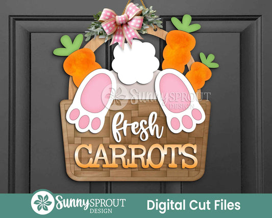 Fresh Carrots Bunny Basket Sign, Digital download, SVG Laser cut file, Cricut, Door hanger wall art design, Spring Easter decor