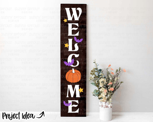 Halloween Welcome Pumpkin Porch Sign, Digital Download, Cricut SVG Cut File, Silhouette, Fall Porch Leaner Design