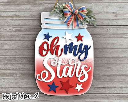 4th of July Patriotic Mason Jar Sign Bundle, Door hanger svg, Glowforge laser cut file, Cricut, Summer welcome sign svg
