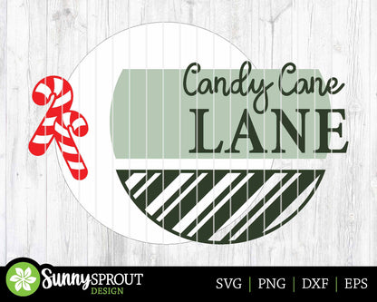 Candy Cane Lane Sign, Round door hanger svg, Glowforge laser file, Cricut, Christmas holiday decor svg