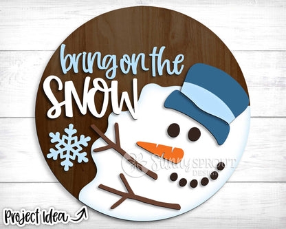 Bring on the Snow Melted Snowman Sign, Round door hanger svg, Glowforge laser file, Cricut, Winter decor, Christmas svg