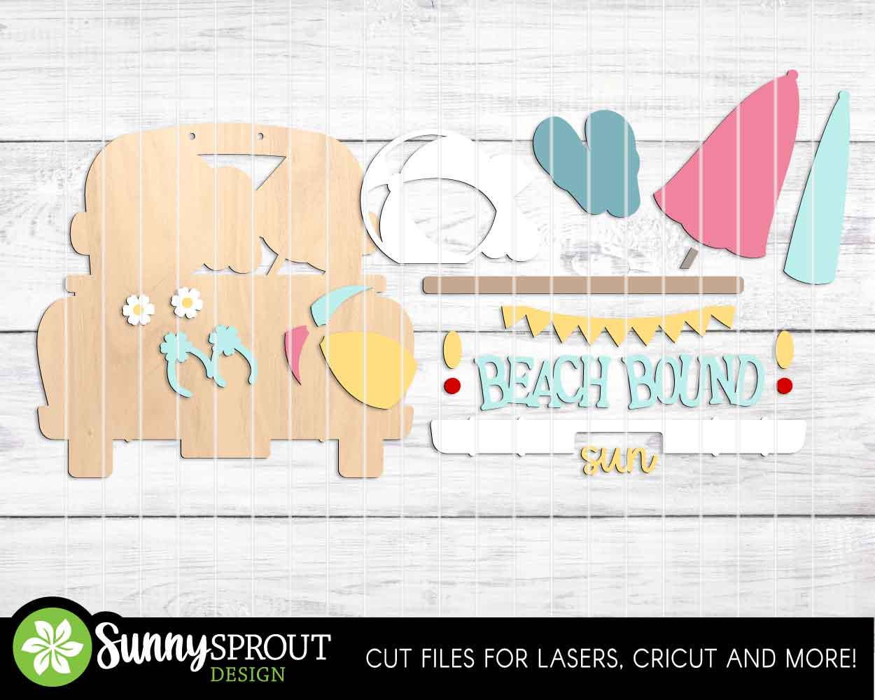Beach Bound Old Truck Sign, Digital download, SVG laser cut file, Cricut, Farmhouse door hanger design, Summer beach house decor