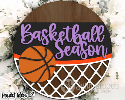 Basketball Season Hoop Sign, Digital Download, SVG Laser Cut File, Cricut, Round Door Hanger Wall Art Design, Sports Decor