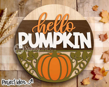 Hello Pumpkin Sign, Digital Download, SVG Laser Cut File, Cricut, Fall Round Door Hanger Design