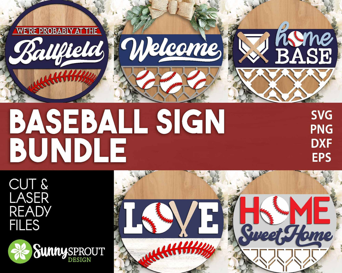 Baseball Softball Laser Sign Bundle, Round door hanger svg, Glowforge laser file, Cricut cut file, Ballfield welcome sign