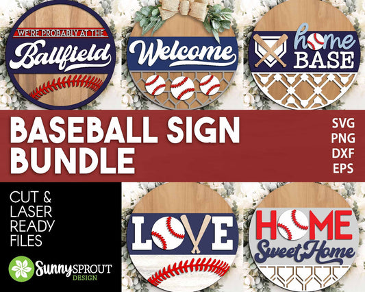 Baseball Softball Laser Sign Bundle, Round door hanger svg, Glowforge laser file, Cricut cut file, Ballfield welcome sign