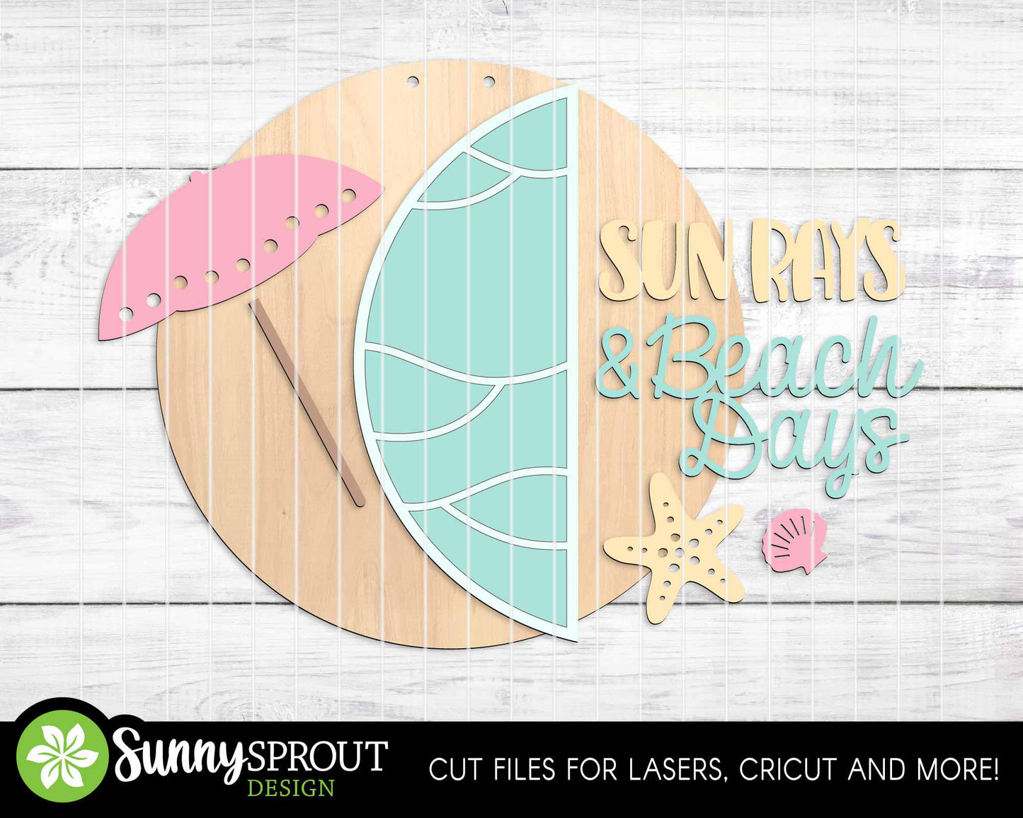 Sun Rays & Beach Days Sign, Digital download, SVG Laser cut file, Cricut, Round door hanger wall art design, Ocean coastal decor