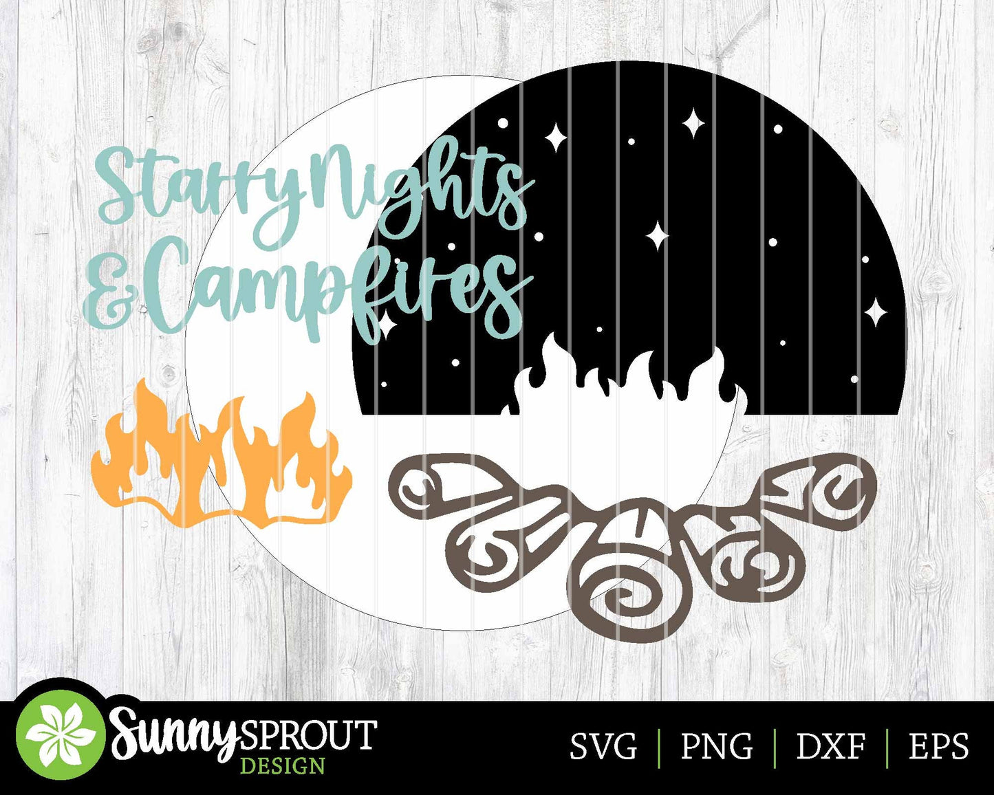 Starry Nights & Campfires Sign, Digital download, SVG Laser cut file, Cricut, Round door hanger design, Camping cabin decor