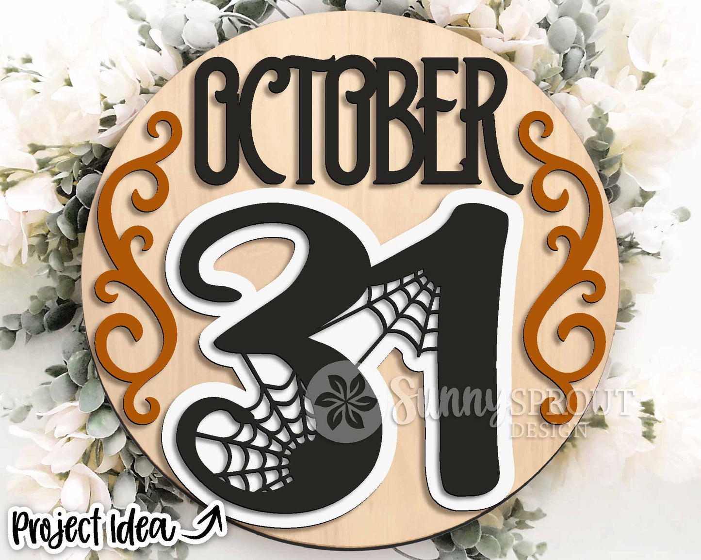 October 31 Spider Web Sign, Digital Download, SVG Laser Cut File, Cricut, Round Halloween Door Hanger Design