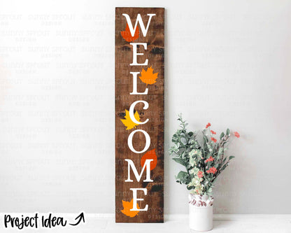 Welcome Leaves Porch Sign, Digital Download, Cricut SVG Cut File, Silhouette, Fall Front Door Leaner Design