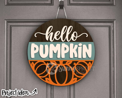 Hello Pumpkin Pattern Bottom Sign, Digital Download, SVG Laser Cut File, Cricut, Round Fall Door Hanger Design
