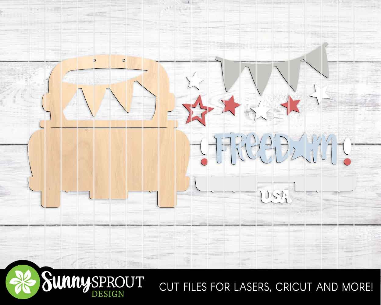 Freedom USA Old Truck Sign, Digital download, SVG laser cut file, Cricut, Door hanger design, 4th of July patriotic decor