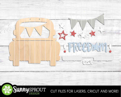 Freedom USA Old Truck Sign, Digital download, SVG laser cut file, Cricut, Door hanger design, 4th of July patriotic decor