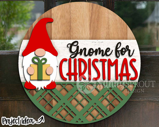 Gnome for Christmas Round Sign, Digital Download, SVG Laser Cut File, Cricut, Round Door Hanger Design