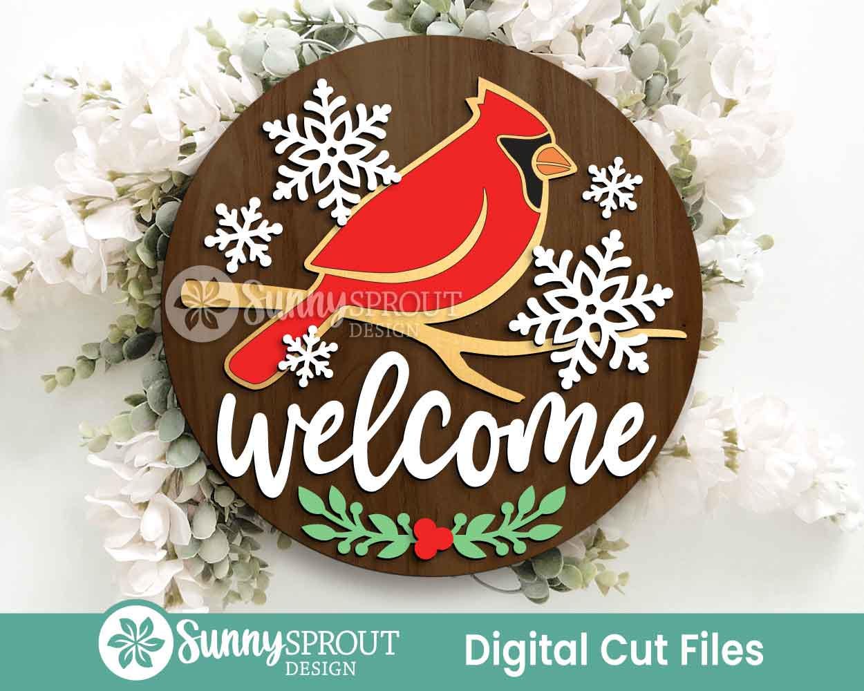 Winter Laser Sign Bundle 3, Round door hanger SVG, Glowforge laser file, Snowflake cut file, Christmas holiday decor svg