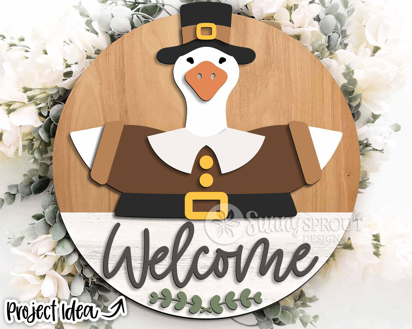 Goose Welcome Thanksgiving Sign, Digital Download, SVG Laser Cut File, Cricut, Round Fall Door Hanger Design, Interchangeable Outfit