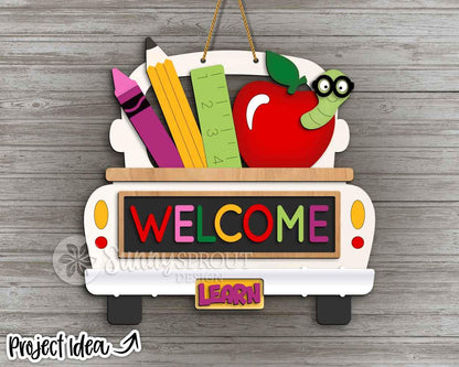 Classroom Supplies Chalkboard Old Truck Sign, Digital download, SVG laser cut file, Cricut, Door hanger design, Back to school teacher decor