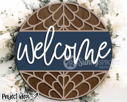 Welcome Boho Pattern Sign, Digital Download, SVG Laser Cut File, Cricut, Farmhouse Round Door Hanger Design