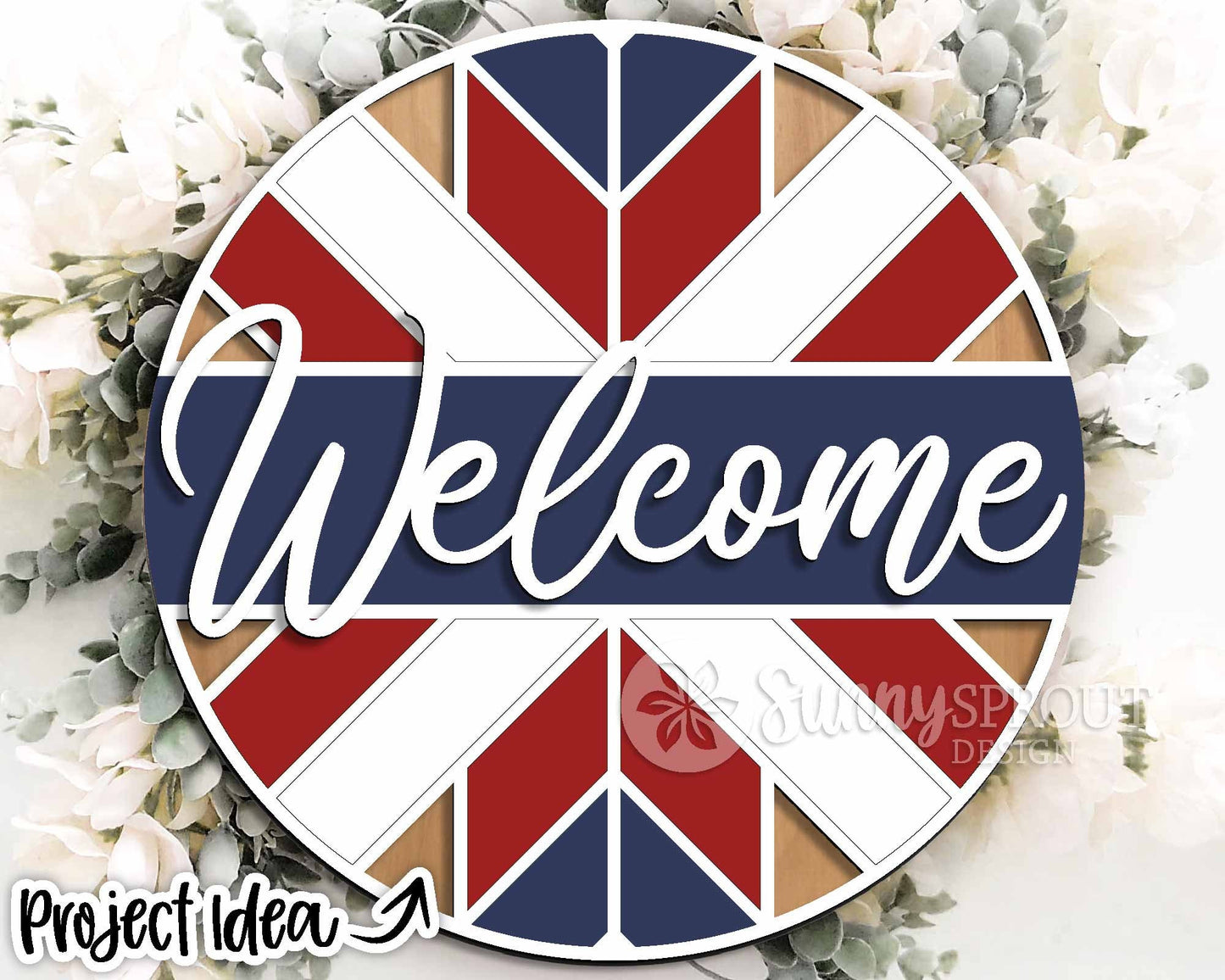 Barn Quilt Welcome Sign, Digital Download, SVG Laser Cut File, Cricut, Farmhouse Round Door Hanger Design