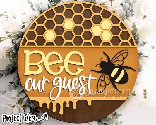 Bee Our Guest Honeycomb Sign, Digital Download, SVG Laser Cut File, Cricut, Summer Round Door Hanger Design
