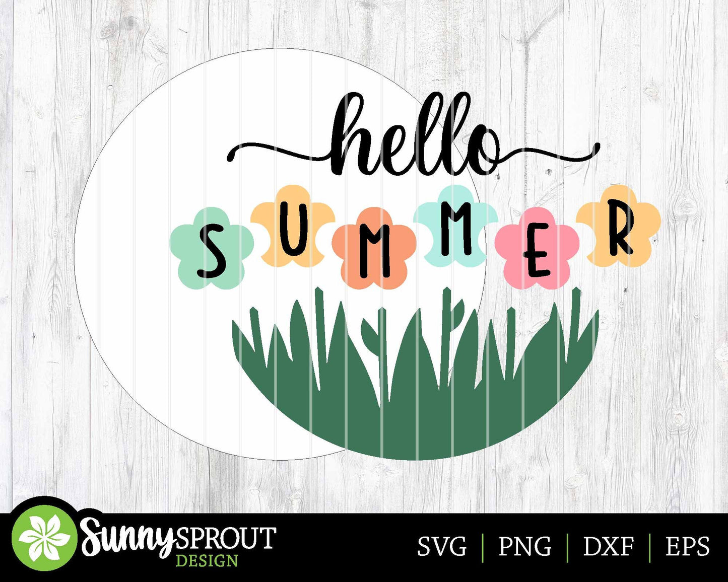 Hello Summer Flower Sign, Digital Download, SVG Laser Cut File, Cricut, Round Door Hanger Design
