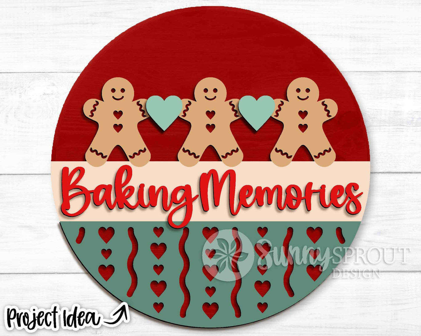Baking Memories Gingerbread Sign, Digital Download, SVG Laser Cut File, Cricut, Round Door Hanger Design, Christmas Decor